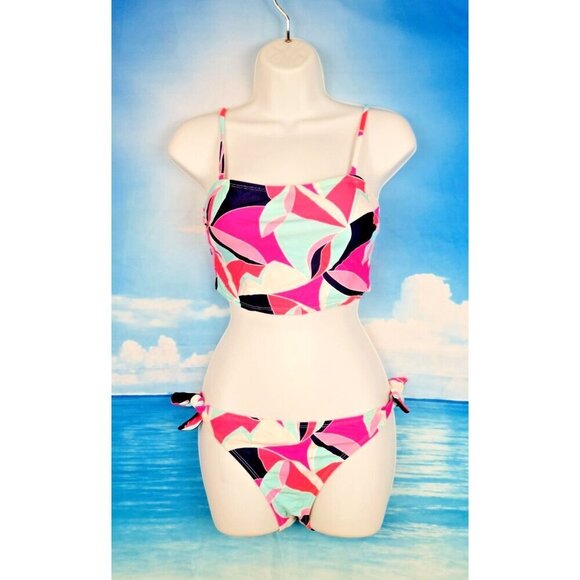 CABANA Bikini PINK Multi Color Removable Adj Straps TIE Side Bottoms Set size Sm - Picture 2 of 4